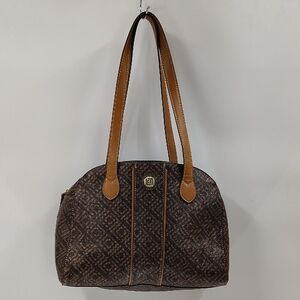Liz Claiborne Brown Shoulder Bag 3 Sections Middle Zip Top Firm Standing